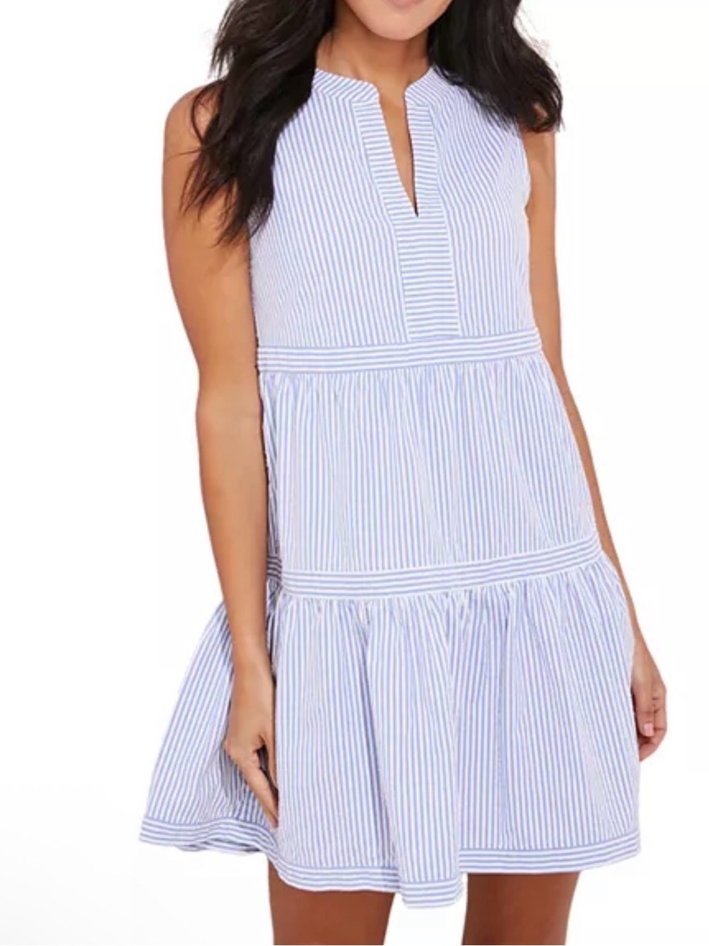 Vineyard Vines performance Harbor Tiered Dress XXS blue white stripes sleeveless